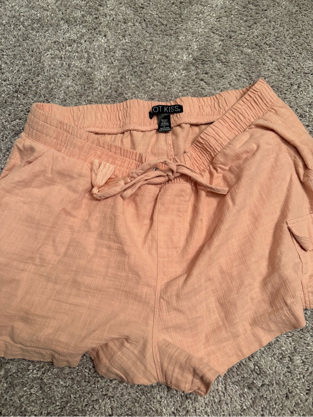 Hot Kiss Peach Drawstring Casual Linen-Blend Women's Shorts
